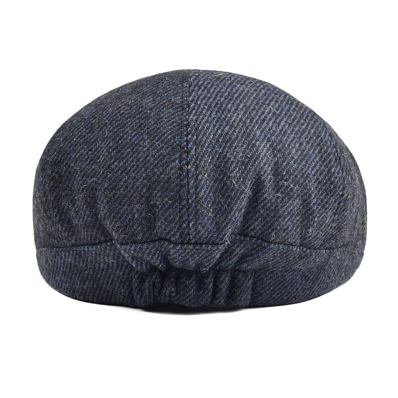 VOBOOM Men Wool Blend 8 Panel Newsboy Cap Herringbone Cabbie Flat Tweed Hat (Navy) - Image 4